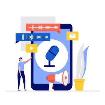 Voice messages vector illustration concept with characters. Modern flat style Stock Illustration
