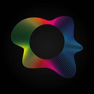 Voice music waves equalizer, Abstract wavy rainbow radio wave icon on dark Stock Illustration