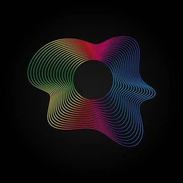 Voice music waves equalizer, Abstract wavy rainbow radio wave icon on dark Stock Illustration