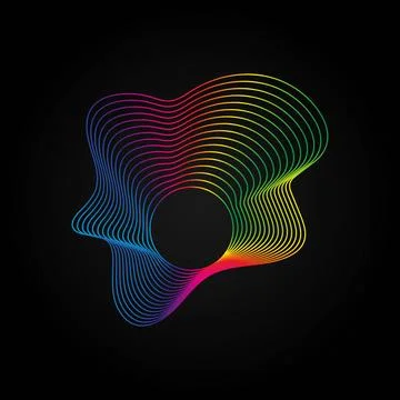 Voice music waves equalizer, Abstract wavy rainbow radio wave icon on dark Stock Illustration