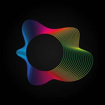 Voice music waves equalizer, Abstract wavy rainbow radio wave icon on dark Stock Illustration