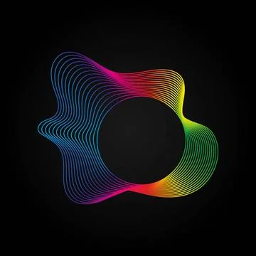 Voice music waves equalizer, Abstract wavy rainbow radio wave icon on dark Stock Illustration