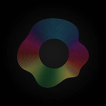 Voice music waves equalizer, Abstract wavy rainbow radio wave icon on dark Stock Illustration