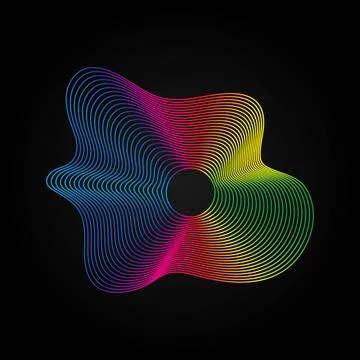 Voice music waves equalizer, Abstract wavy rainbow radio wave icon on dark Stock Illustration