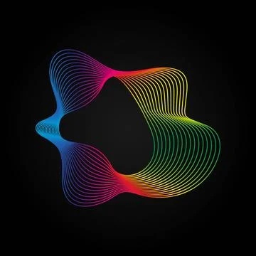 Voice music waves equalizer, Abstract wavy rainbow radio wave icon on dark Illustrazione stock