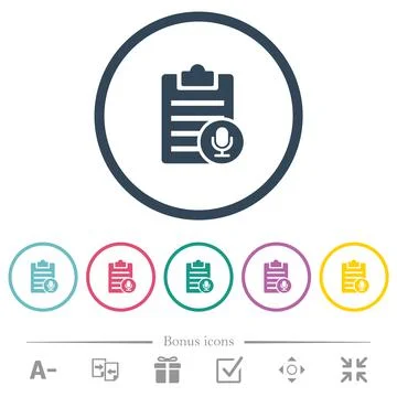 Voice note flat color icons in round outlines Stock Illustration
