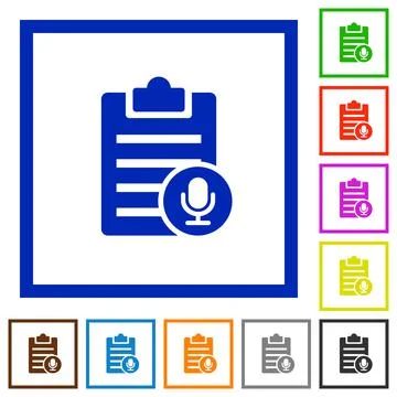 Voice note flat framed icons Stock Illustration