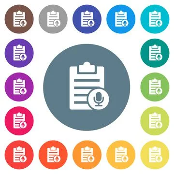 Voice note flat white icons on round color backgrounds Stock Illustration