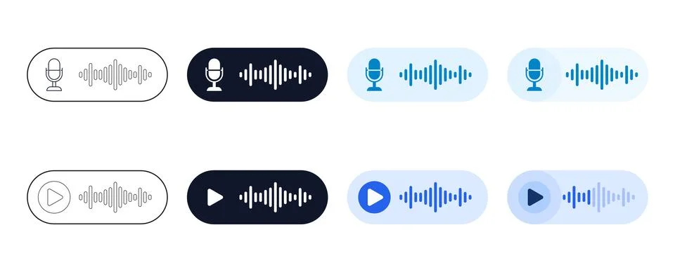 Voice note player icon set featuring microphone and play button symbols wit.. Stock Illustration