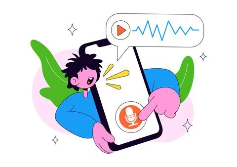 Voice Note Vector Illustration featuring Audio Message, Sound Recording, Mo.. Stock Illustration