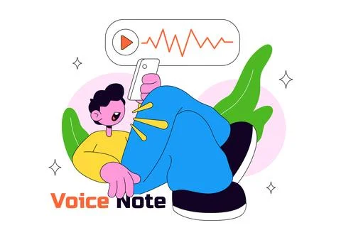 Voice Note Vector Illustration featuring Audio Message, Sound Recording, Mo.. Stock Illustration