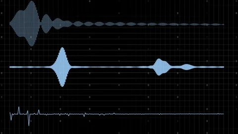 Voice or sound waveform lines animation graph on dark grid background. Abstract  Stock Footage 119955413