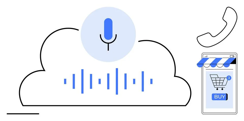 Voice Recognition and Cloud Technology for Online Shopping and Communication Stock Illustration