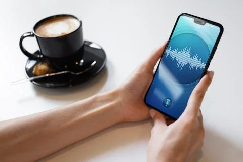 Voice recognition application on smartphone screen. Artificial intelligence and Stock-Fotos