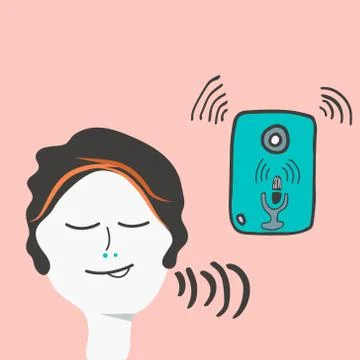 Voice recognition concept with a smart device. Stock Illustration