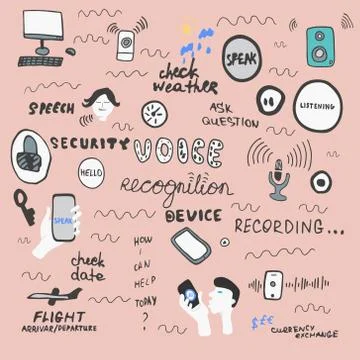 Voice Recognition doodle illustration. Stock Illustration