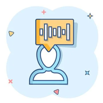 Voice recognition icon in comic style. Authentication sound vector cartoon il Illustrazione stock