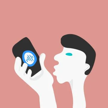 Voice recognition illustration of a single man holding a phone. Stock Illustration