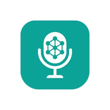 Voice recognition microphone icon with hexagon molecule on square turquoise.. Stock Illustration