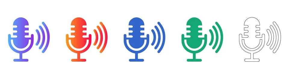Voice Recognition Microphone Icon Set Illustrazione stock