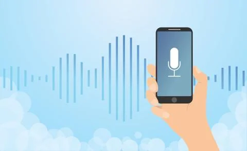Voice recognition technology with hand hold smartphone and noise wave backgro Stock Illustration