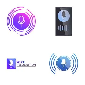 Voice recognition technology icons set Stock Illustration