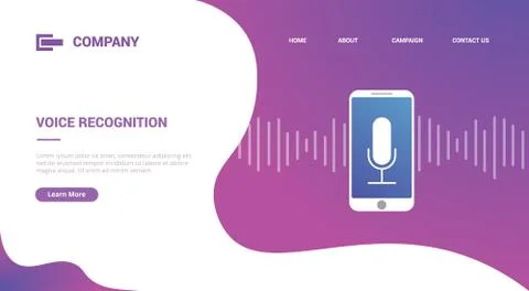 Voice recognition technology with smartphone and sound wave for website template Stock Illustration
