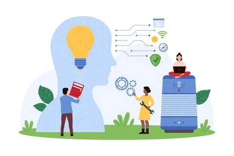 Voice recognition by tiny people, control of AI personal assistant with smart Illustration