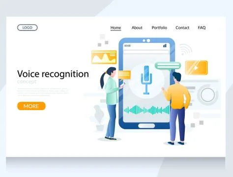 Voice recognition vector website landing page design template Stock Illustration
