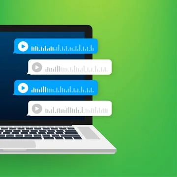 Voice, Record Audio message, speech bubble. Messenger chat screen. Vector stock 스톡 일러스트