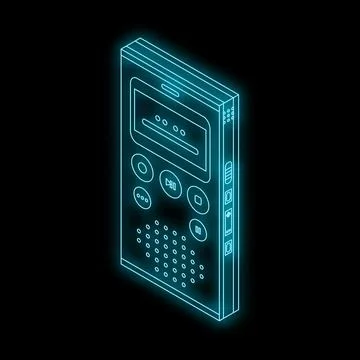 Voice recorder glowing on black background with isometric view Stock Illustration