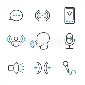 Voice Recording and Voiceover Icon Set with Microphone, Voice Scan Recognitio Stock Illustration