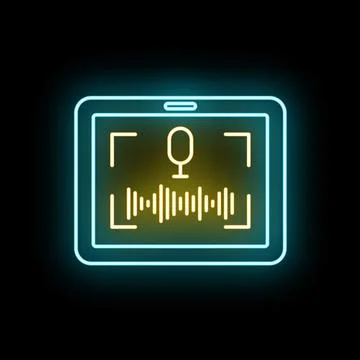 Voice recording on tablet with audio waveform neon Stock Illustration