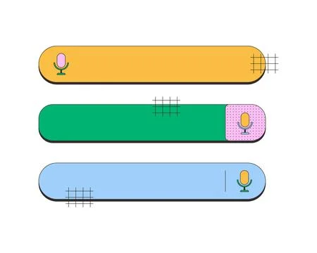 Voice search and microphone input neubrutalism UI overlay element set Stock Illustration