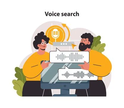 Voice search. Artificial intelligence virtual assistant. Character speaking Ilustración de archivo
