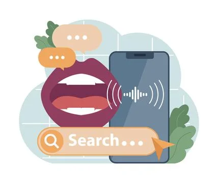 Voice search. Artificial intelligence virtual assistant. Character Ilustración de archivo