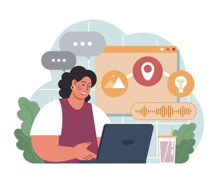 Voice search. Artificial intelligence virtual assistant. Character Ilustração Stock