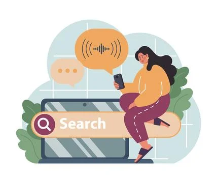 Voice search. Artificial intelligence virtual assistant. Character Ilustração Stock