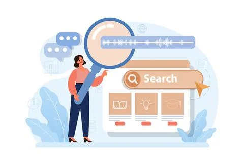 Voice search. Artificial intelligence virtual assistant. Character Stock Illustration
