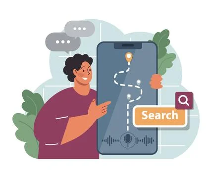 Voice search. Artificial intelligence virtual assistant. Man speaking Ilustração Stock