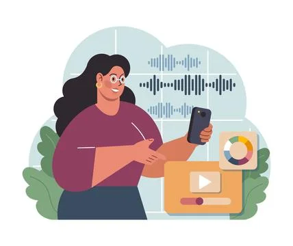 Voice search. Artificial intelligence virtual assistant. Character Ilustração Stock
