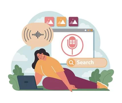 Voice search. Artificial intelligence virtual assistant. Character Stock Illustration