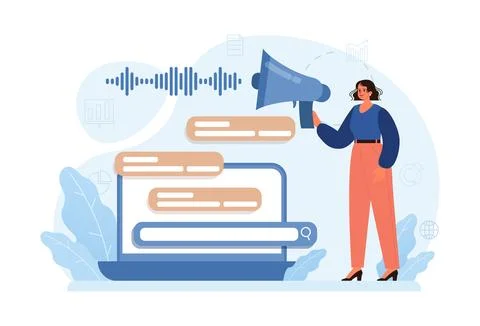 Voice search. Artificial intelligence virtual assistant. Character Ilustração Stock