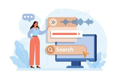 Voice search. Artificial intelligence virtual assistant. Character Stock Illustration