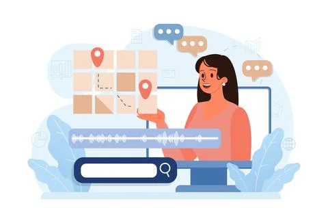 Voice search. Artificial intelligence virtual assistant. Character Ilustración de archivo