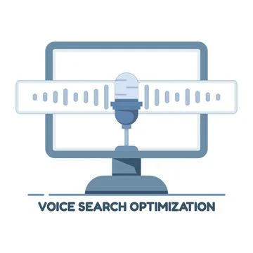 Voice search optimization on laptop screen with microphone icon Illustrazione stock