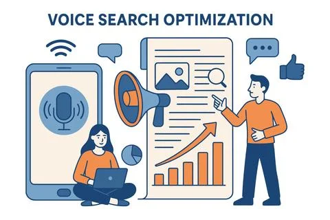 Voice search optimization strategy for digital marketing success Stock Illustration