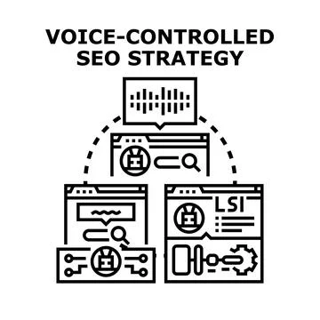 Voice search seo strategy optimizing online content Illustrazione stock
