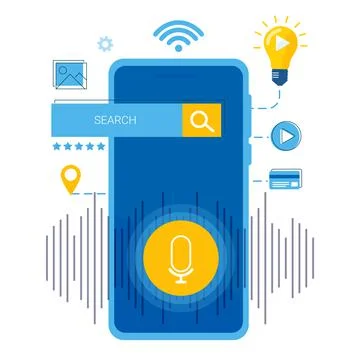 Voice service optimization on your smartphone. Concept of a search application Stock Illustration