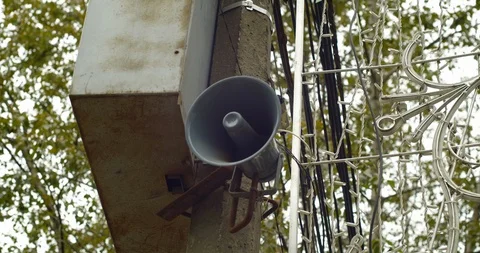 Voice speaker on a lamppost Stock Footage 115987576